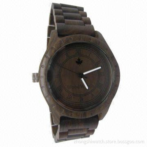 Hands-made natural wooden watch, made of black sandalwood, customized own design